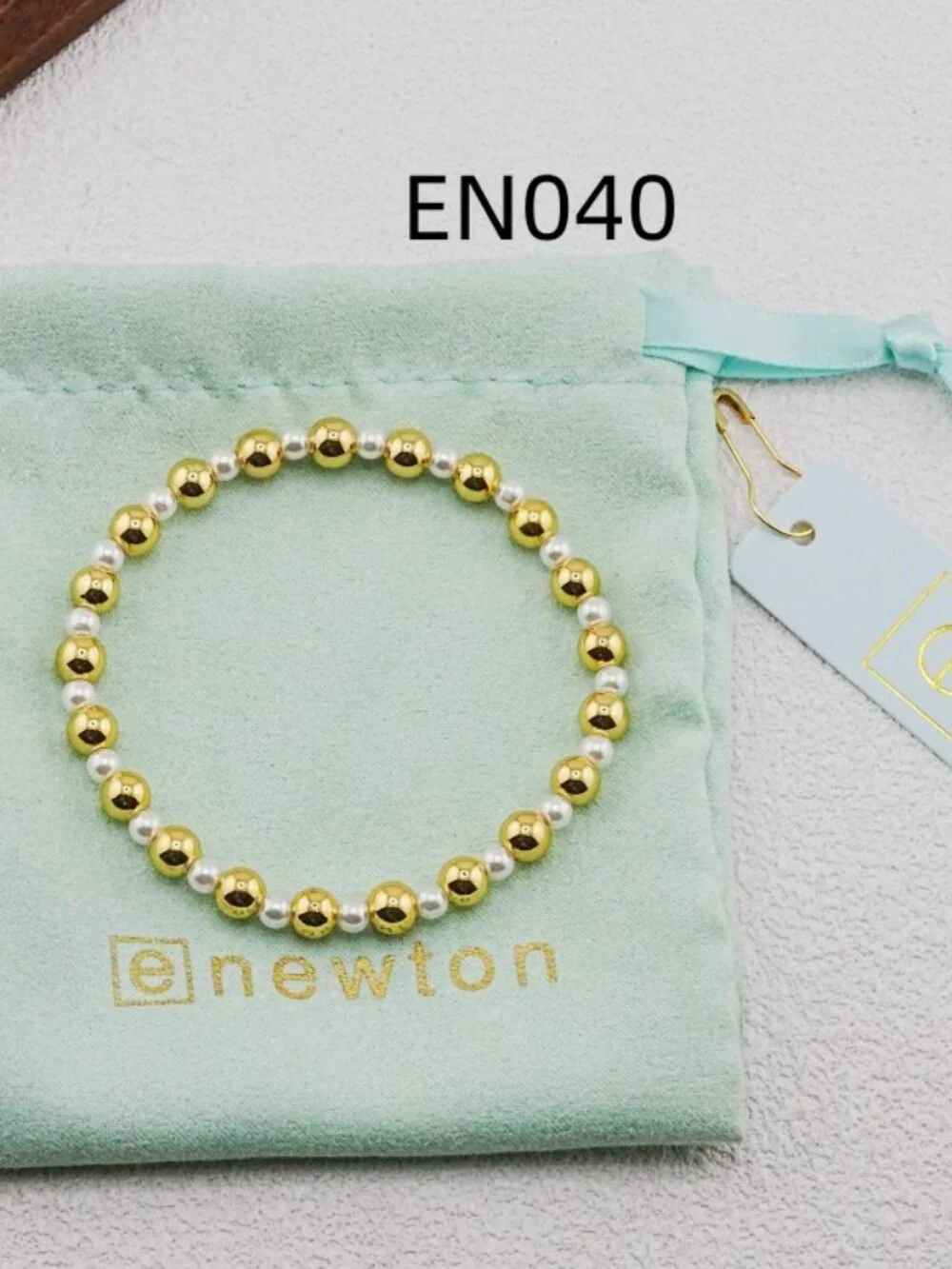 Enewton Gold Bead & White Pearl Bracelet